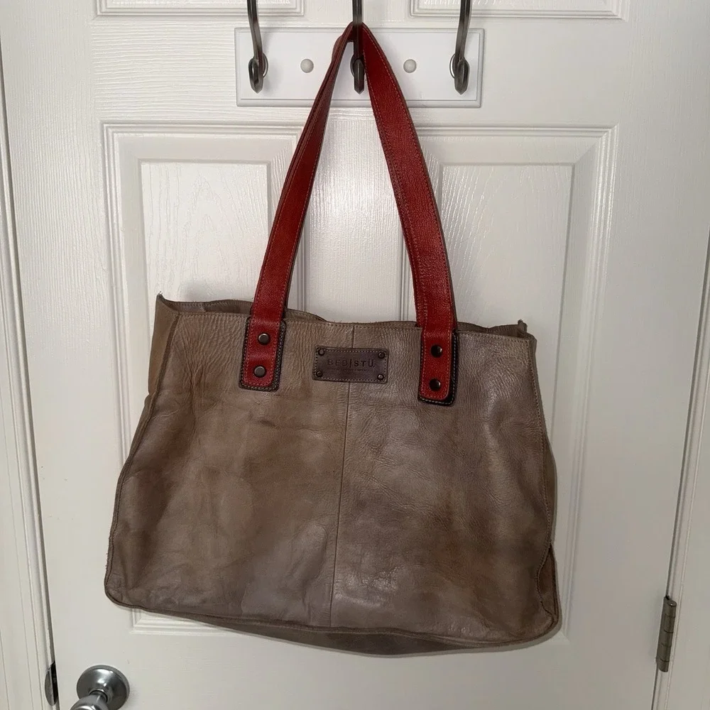 Bed Stu Leather Arlington Tote Shoulder Bag Purse Handbag Brown Red Distressed